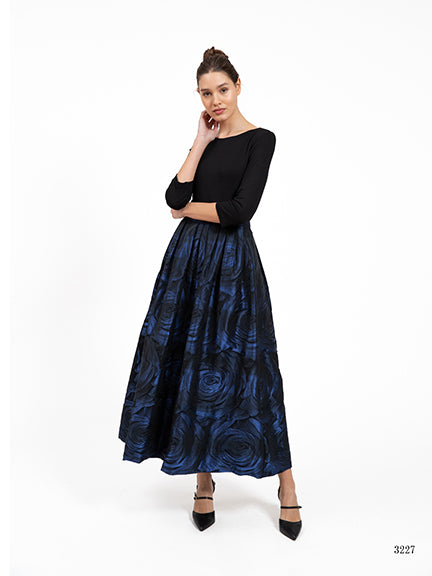 Jersey Jacquard Skirt Dress in Black/Royal