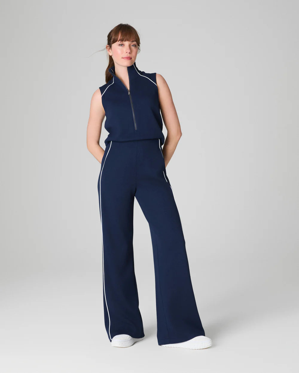 Sleeveless Mock Neck Jumpsuit in Navy
