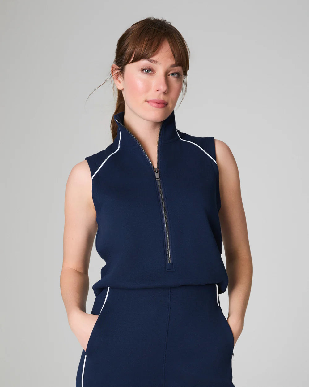 Sleeveless Mock Neck Jumpsuit in Navy