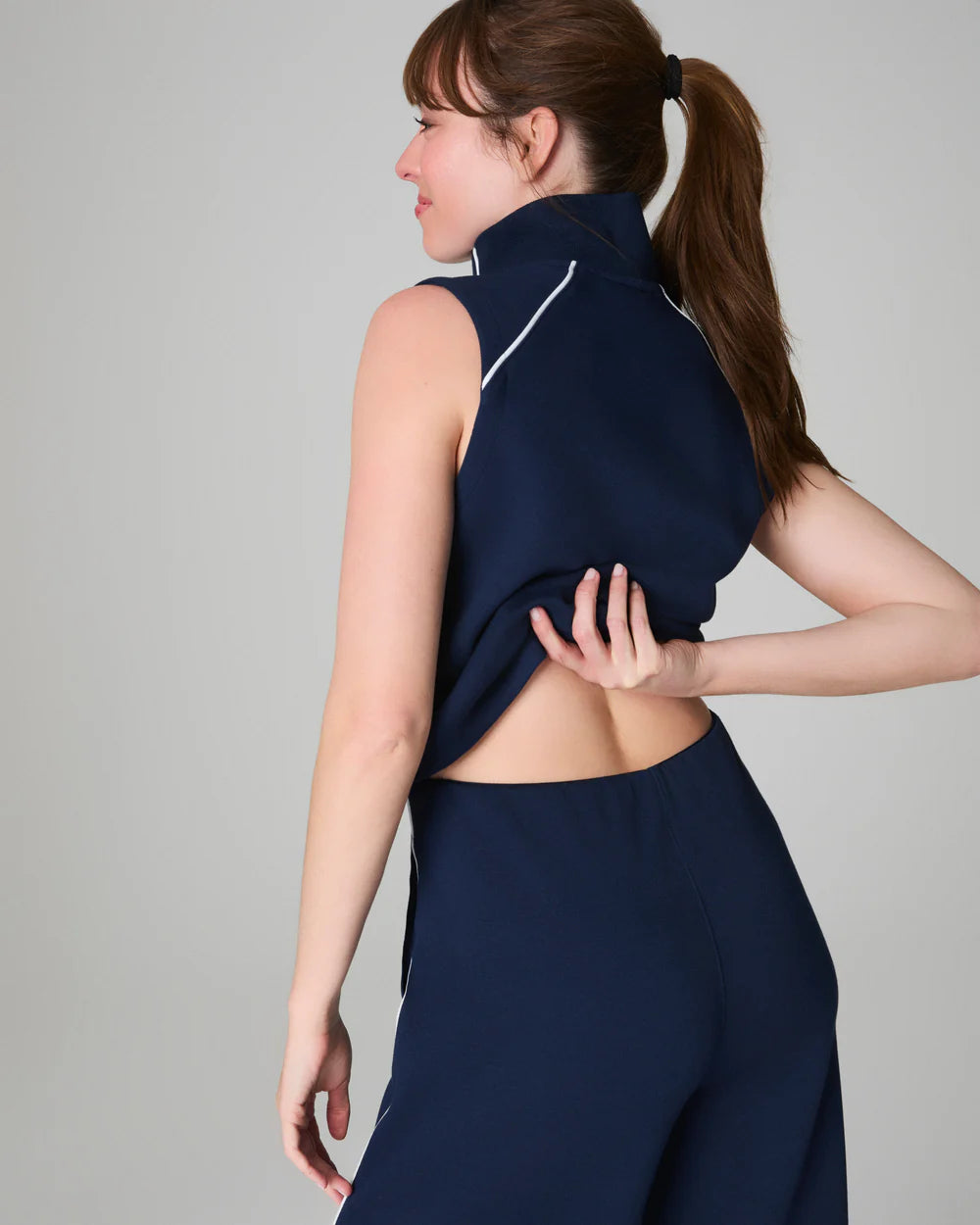 Sleeveless Mock Neck Jumpsuit in Navy