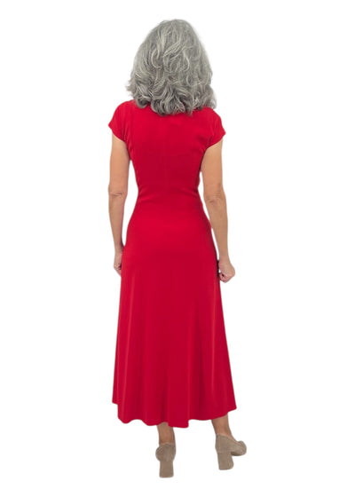 Matte Crepe Hip Sash Maxi Dress in Red