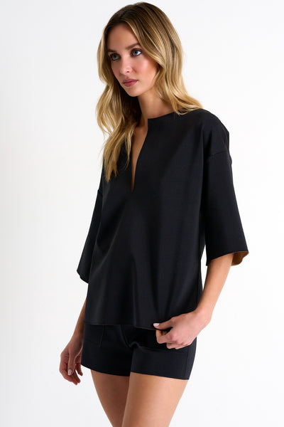 Lapel Collar Top - Caviar