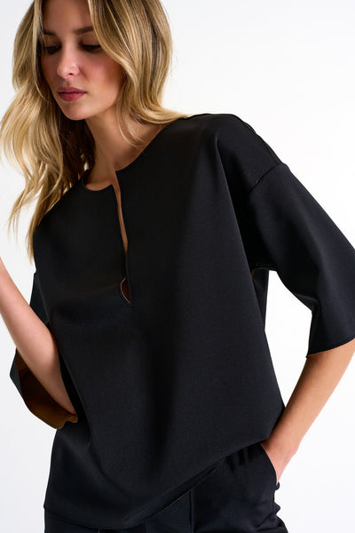Lapel Collar Top - Caviar