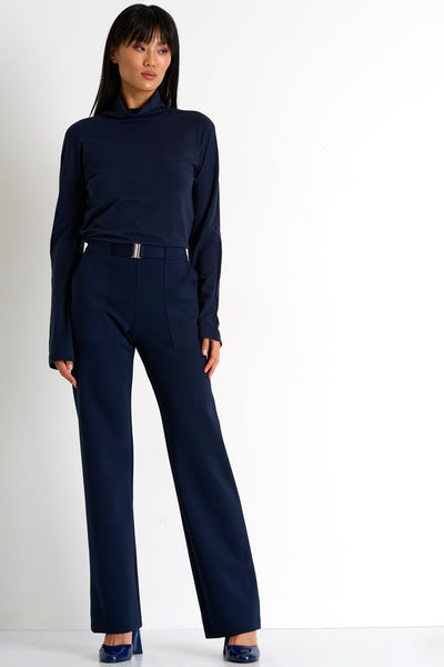 Elegant Belted Pants - Navy