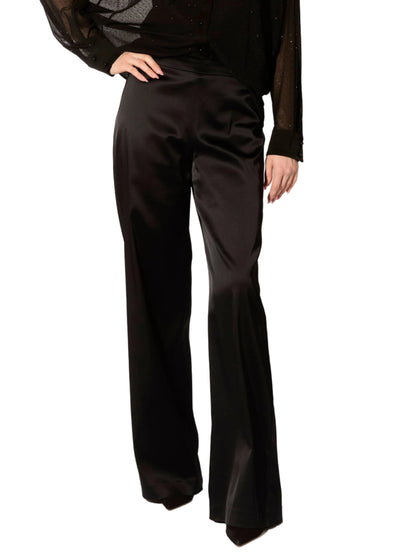 Stretch Satin Stovepipe Pants in Black