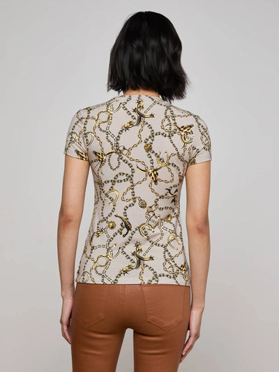 Ressi Fitted Tee in Smoke Grey/Gold Long Horn Chain