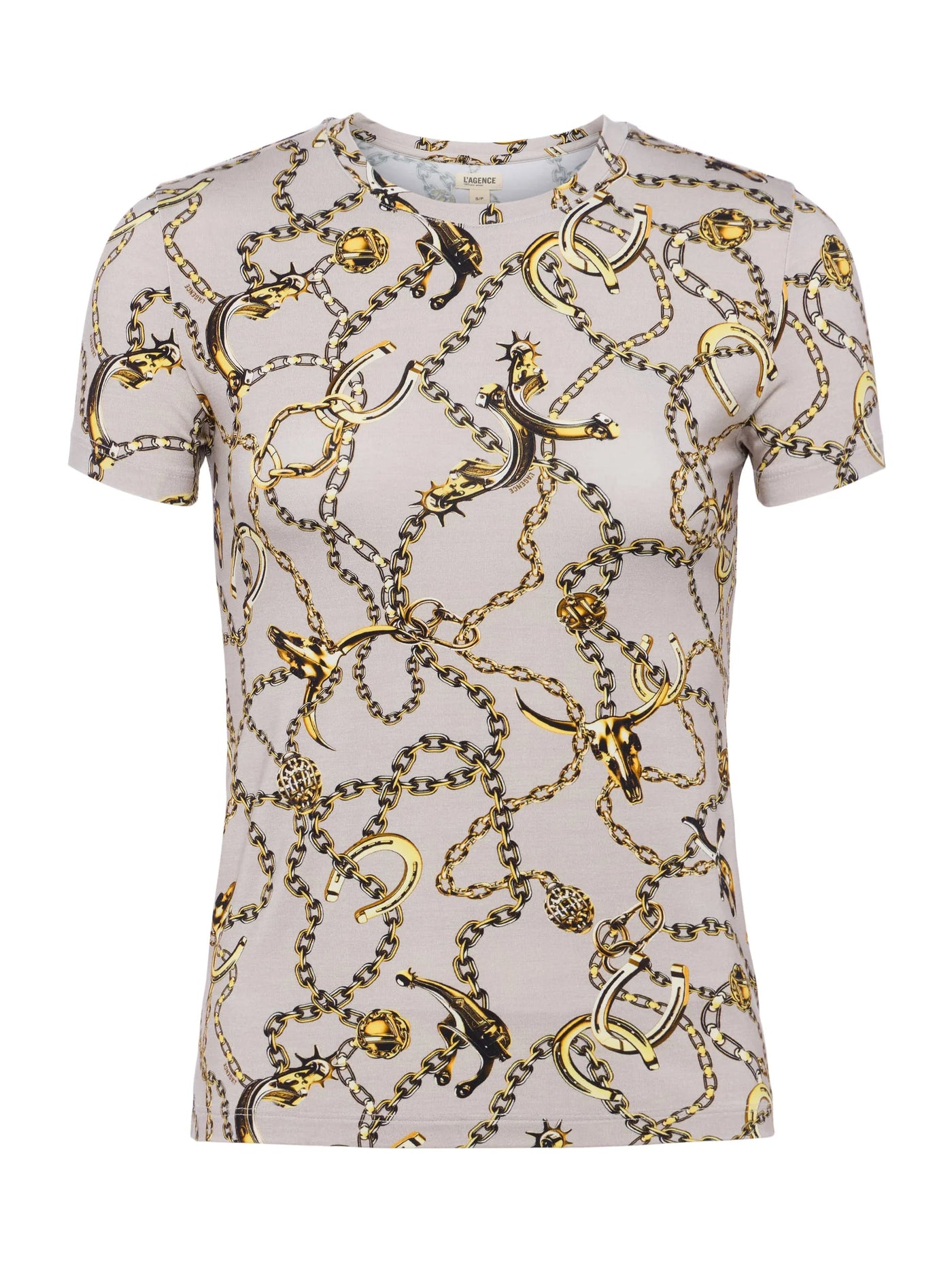 Ressi Fitted Tee in Smoke Grey/Gold Long Horn Chain