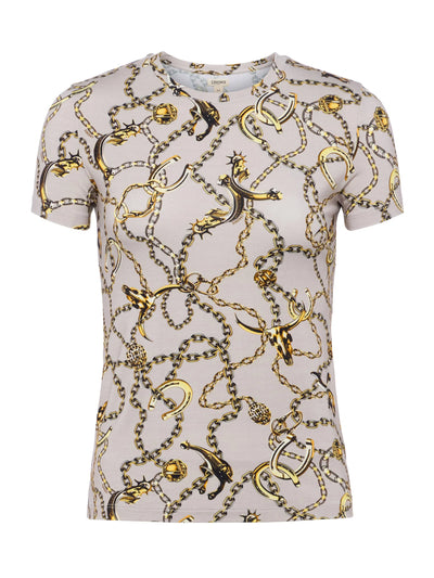 Ressi Fitted Tee in Smoke Grey/Gold Long Horn Chain
