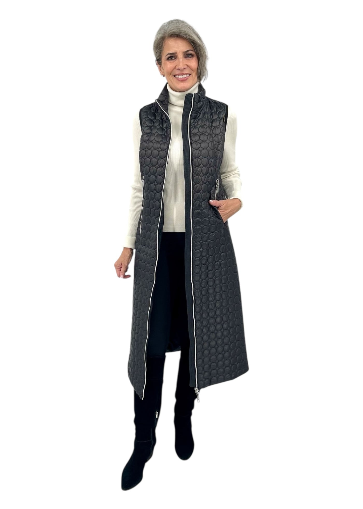 Carola Quilted Vest w/ Side Zippers in Black