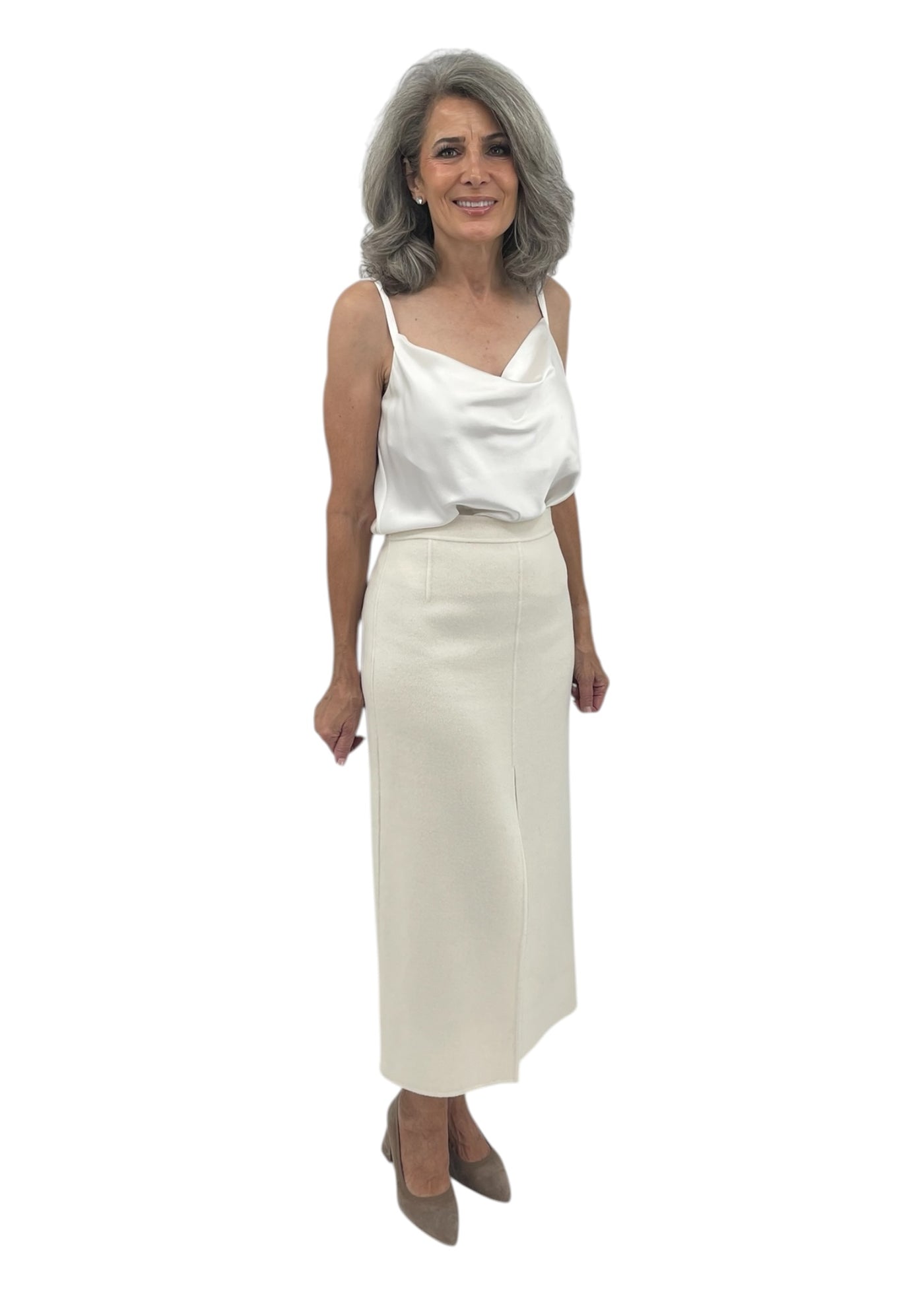 Double Face Slit Skirt in Ivory