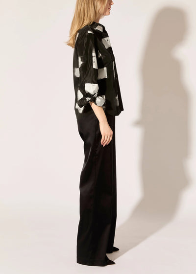 Stretch Satin Stovepipe Pants in Black