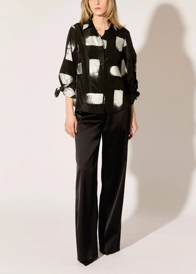 Brush Stroke Taffeta Blouse in Black/Silver