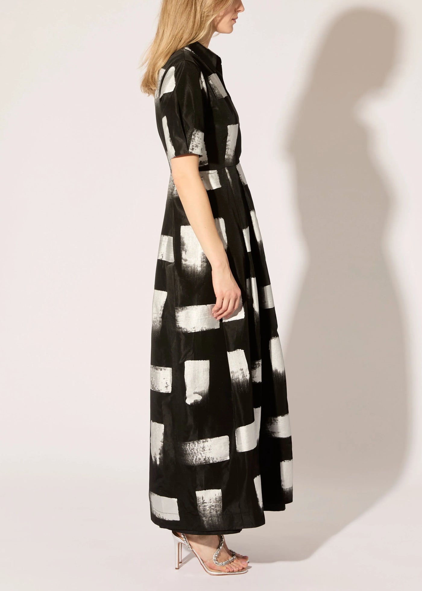 Brush Stroke Taffeta Maxi Dress in Black/Silver