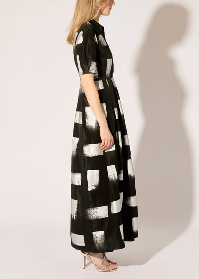 Brush Stroke Taffeta Maxi Dress in Black/Silver