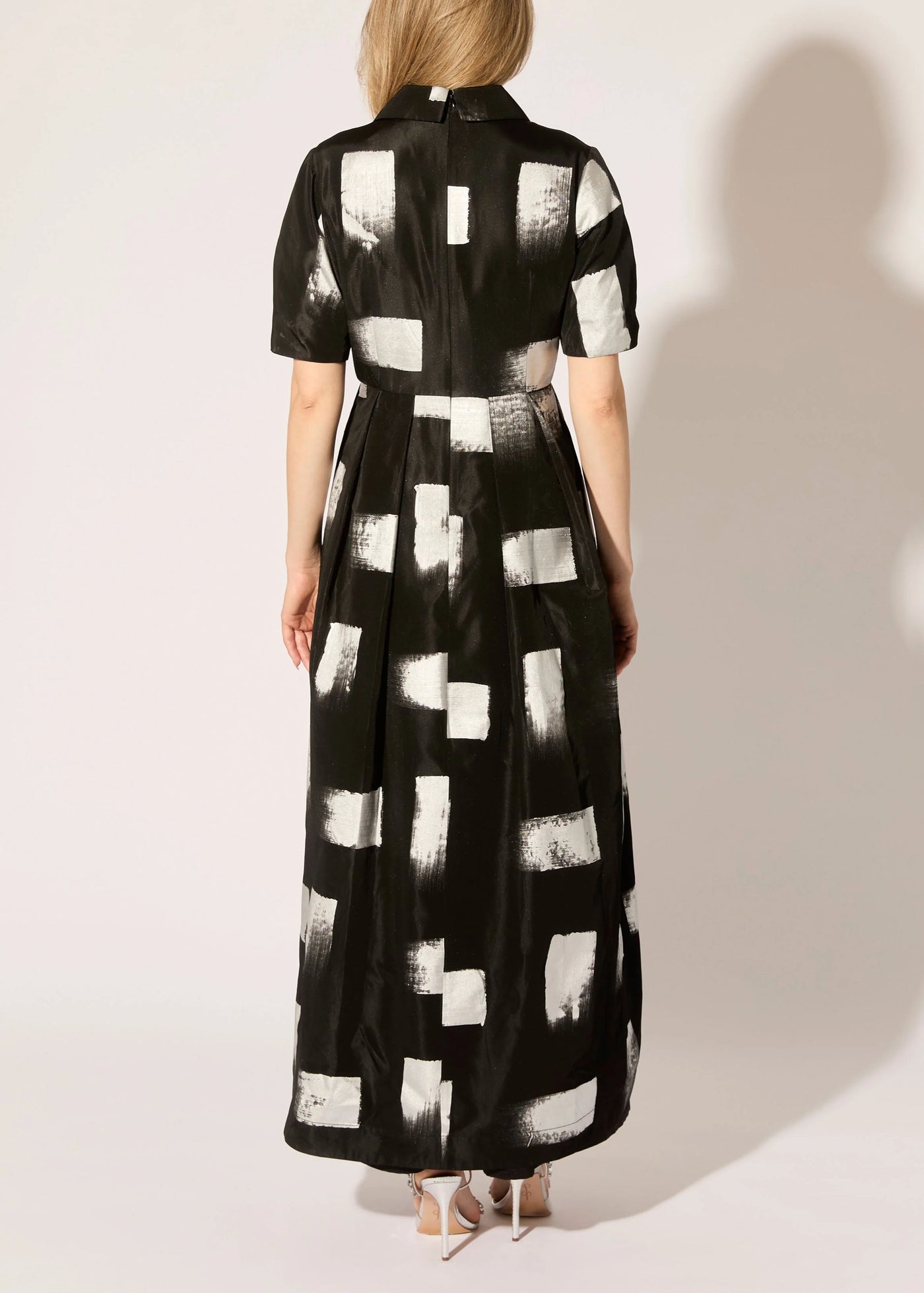 Brush Stroke Taffeta Maxi Dress in Black/Silver