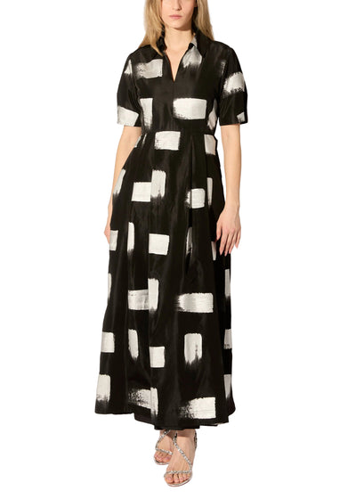 Brush Stroke Taffeta Maxi Dress in Black/Silver