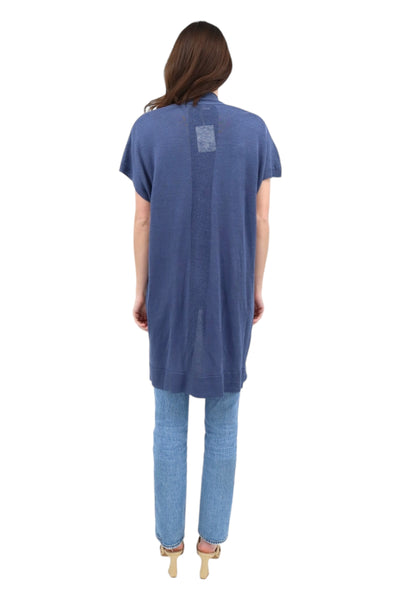 Long Sleeveless Cardigan in Indigo