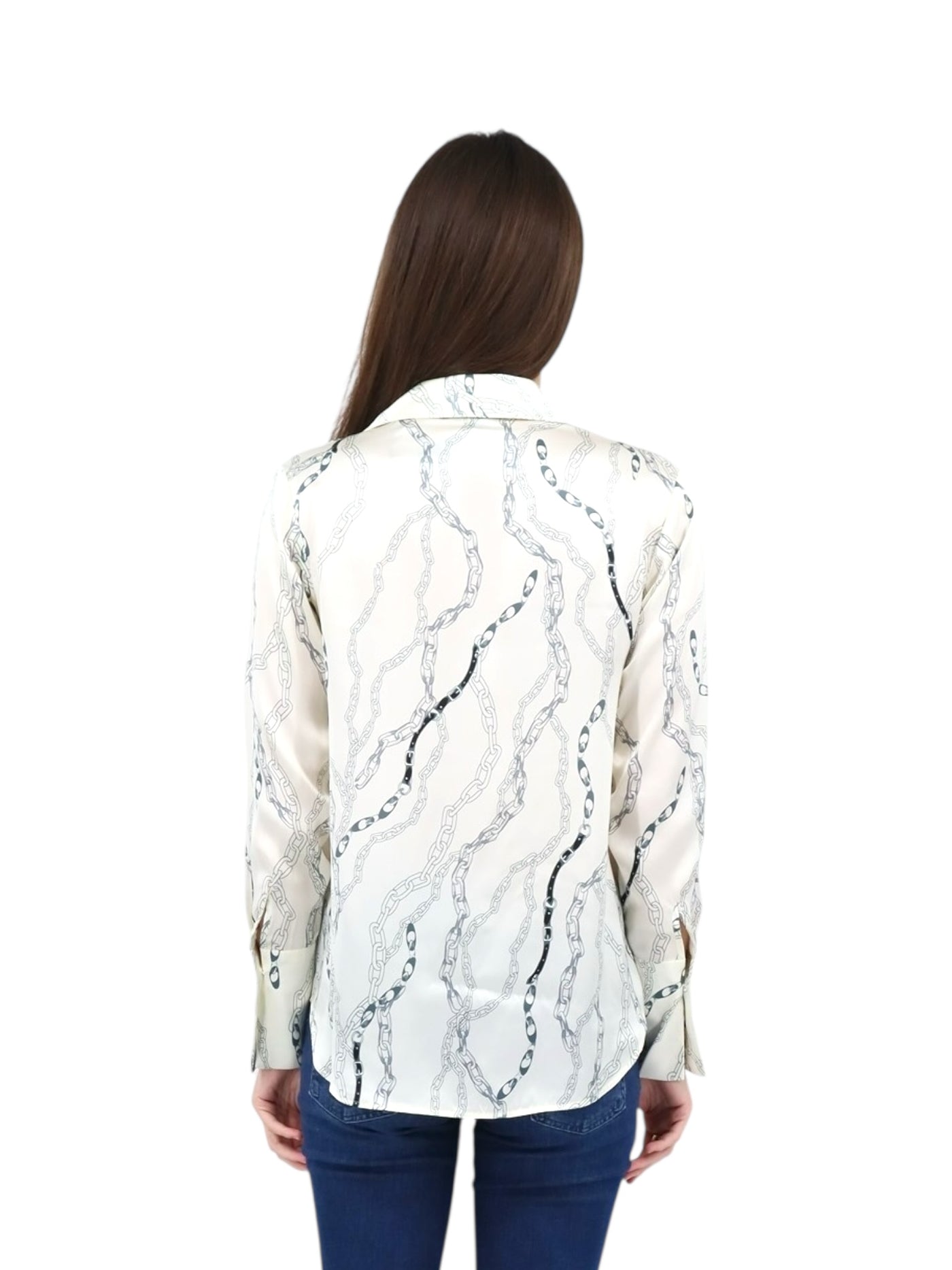 Daria French Cuff Silk Blouse in White Chain