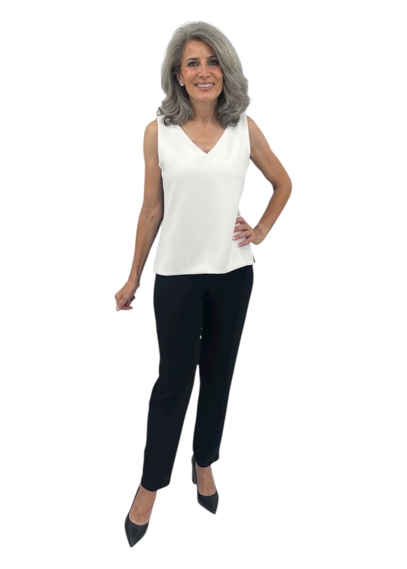 Supernova Matte Crepe Elastic Waist Cig Pant in Black