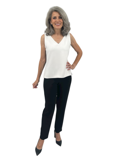 Supernova Matte Crepe Elastic Waist Cig Pant in Black