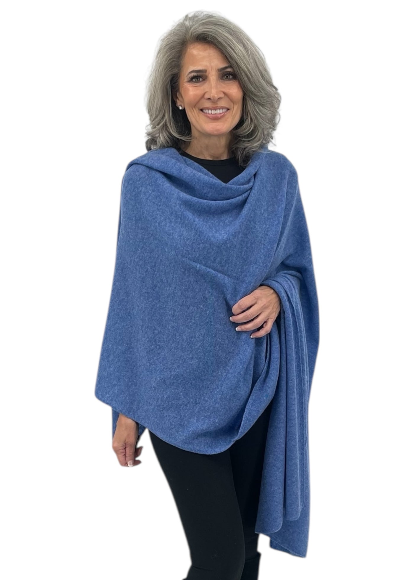 Cashmere Shawl Wrap in Heather Blue Jean