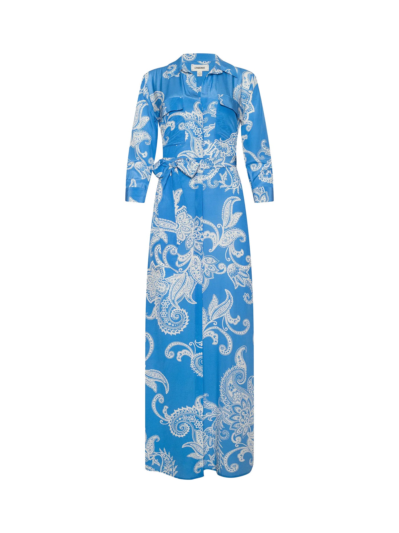 cameron shirt dress L'AGENCE Cameron Silk Shirt Dress In Regatta Blue/Ivory Large Paisley