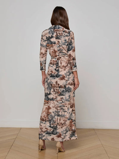 Cameron Silk Shirt Dress in Tan Multi Western Toile