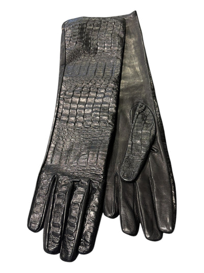 Croco Silk Long Gloves in Black