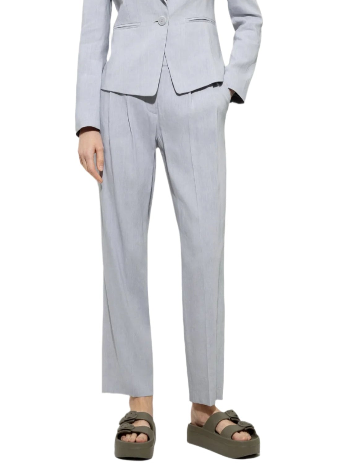 Linen Blend Tapered Pants in Gray