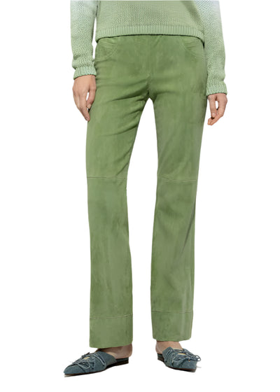 Baby Flare Suede Leather Trousers in Easy Green