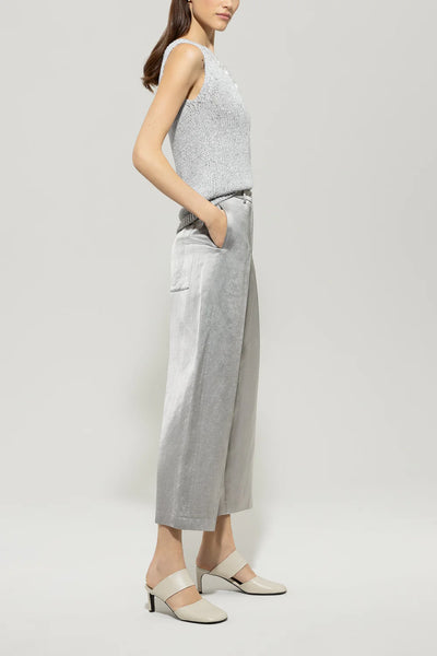 Satin Straight-Leg Pants in Gray