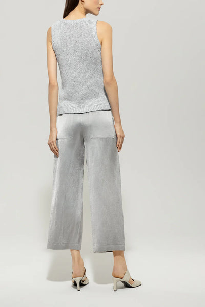 Satin Straight-Leg Pants in Gray