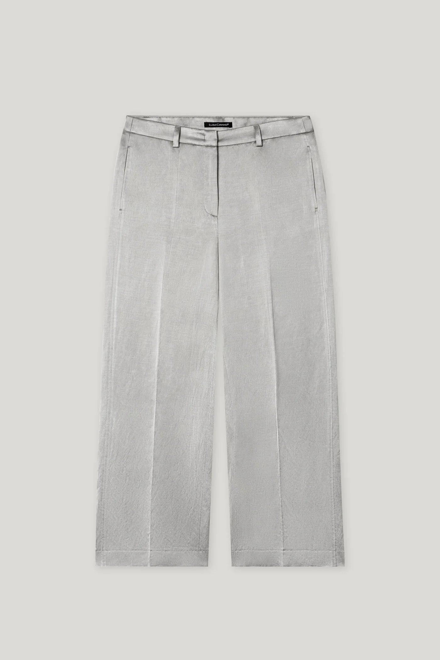 Satin Straight-Leg Pants in Gray