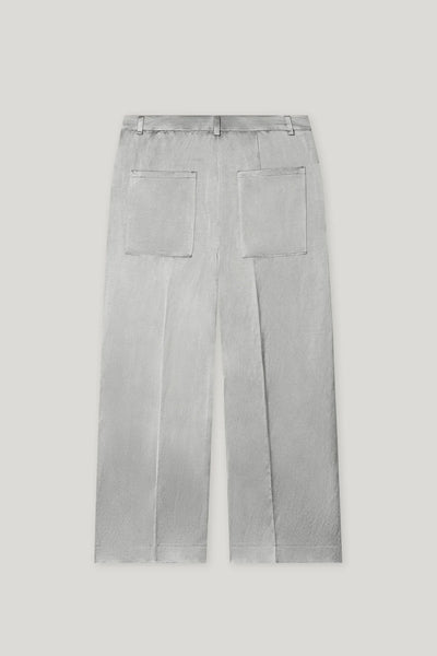 Satin Straight-Leg Pants in Gray