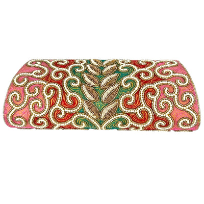 Swirl Beaded Clutch in Pink/Teal/Ivory