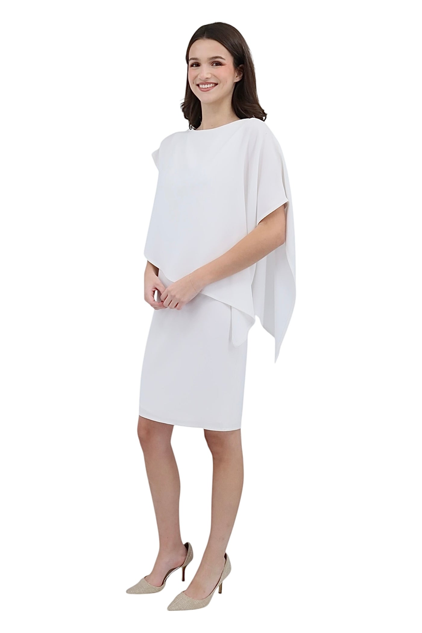 Matte Crepe Poncho Dress in White Matte Crepe Poncho Dress in White