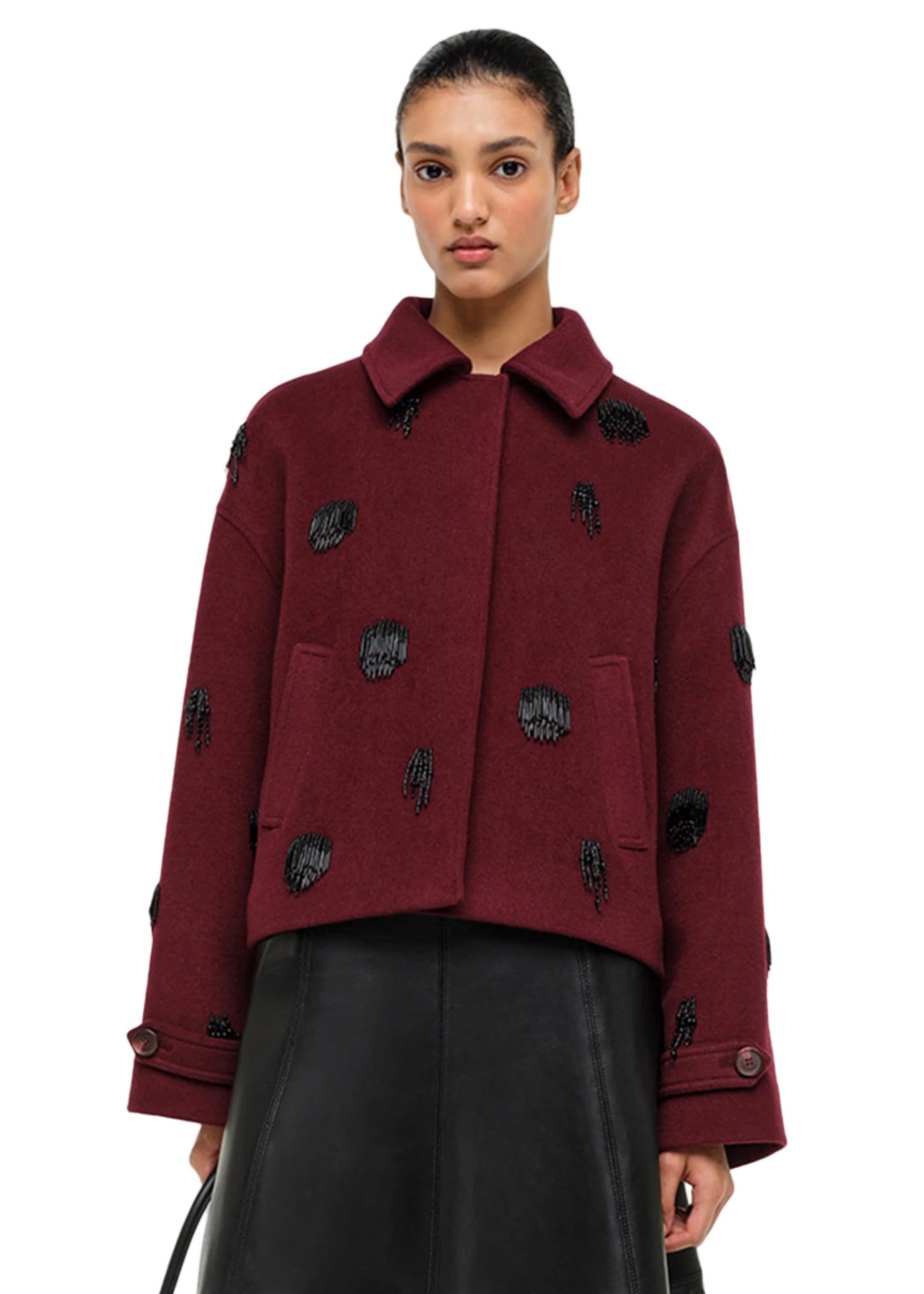 Katya Embellished Jacket in Oxblood