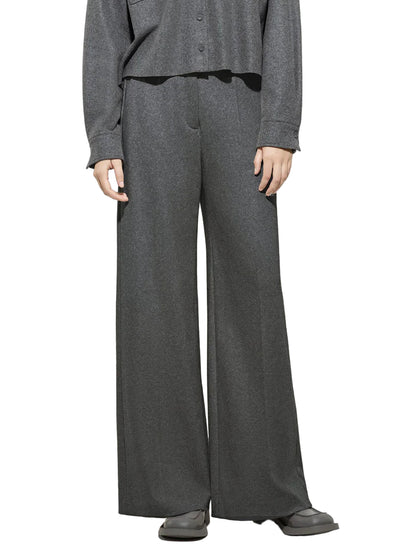Flannel Wide-Leg Pants in Dark Grey Mélange