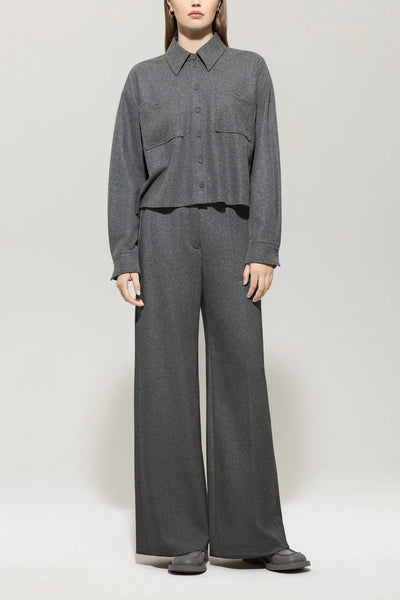 Flannel Wide-Leg Pants in Dark Grey Mélange