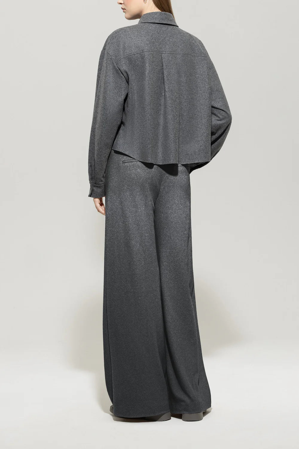 Flannel Wide-Leg Pants in Dark Grey Mélange