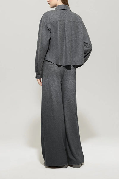 Flannel Wide-Leg Pants in Dark Grey Mélange