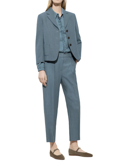 Tapered Trousers with Panama Binding in Greyish Blue