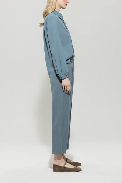 Tapered Trousers with Panama Binding in Greyish Blue