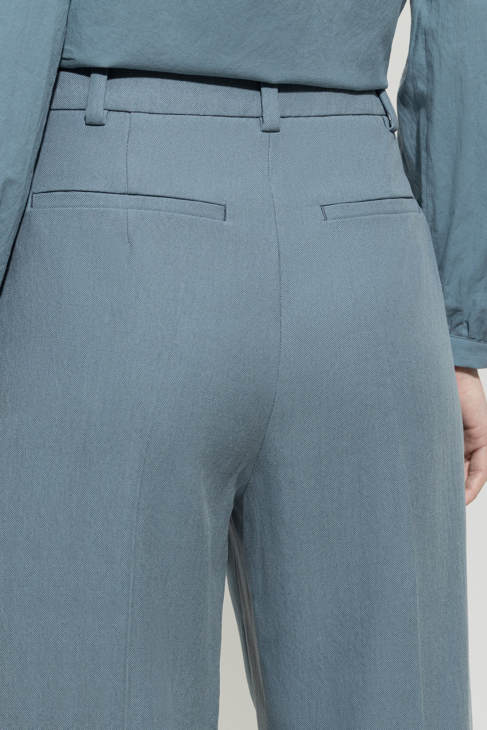 Tapered Trousers with Panama Binding in Greyish Blue
