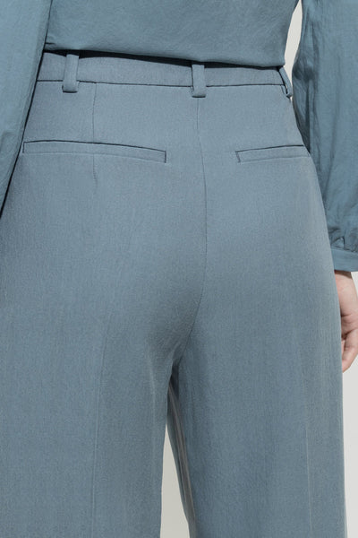 Tapered Trousers with Panama Binding in Greyish Blue