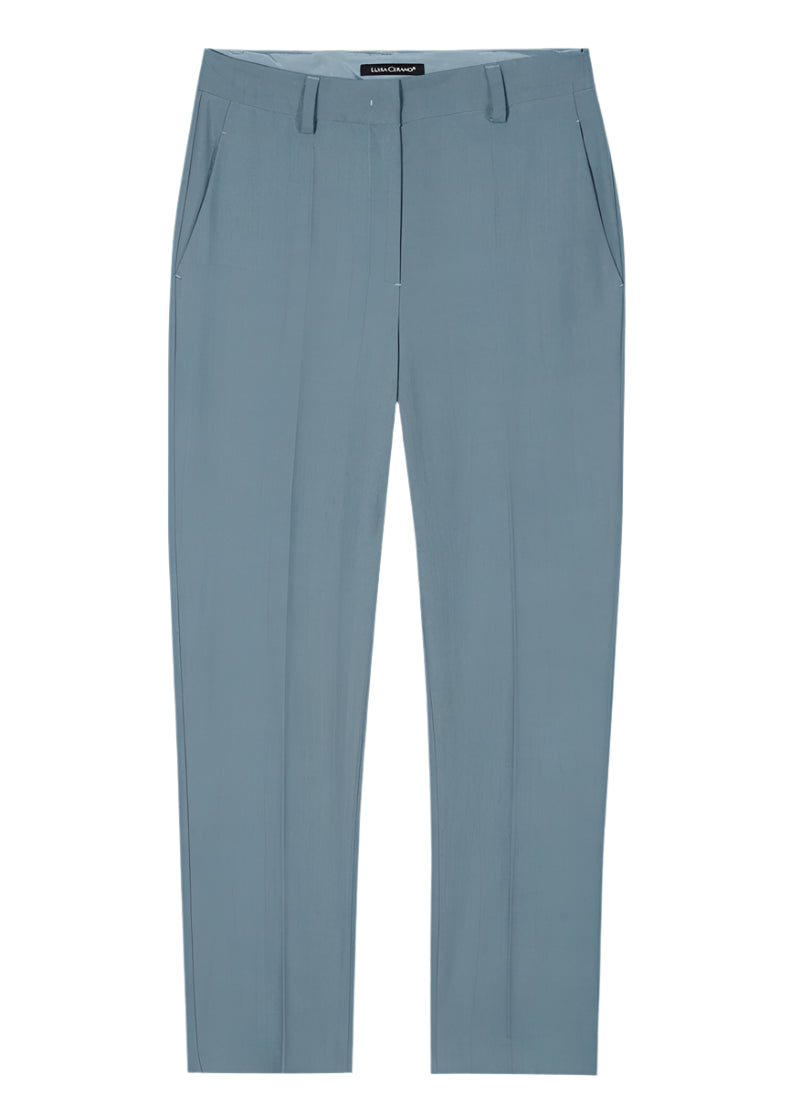 Tapered Trousers with Panama Binding in Greyish Blue