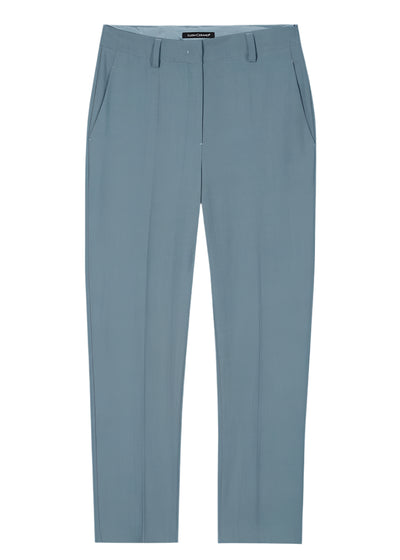 Tapered Trousers with Panama Binding in Greyish Blue