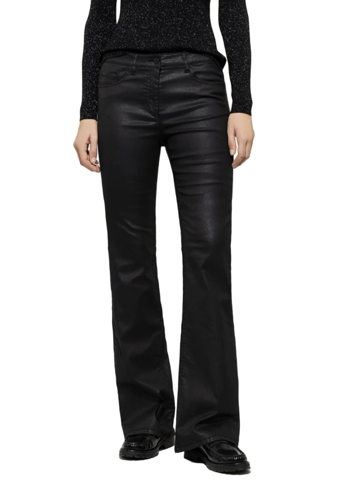 Leather Look Flared Pants in Black