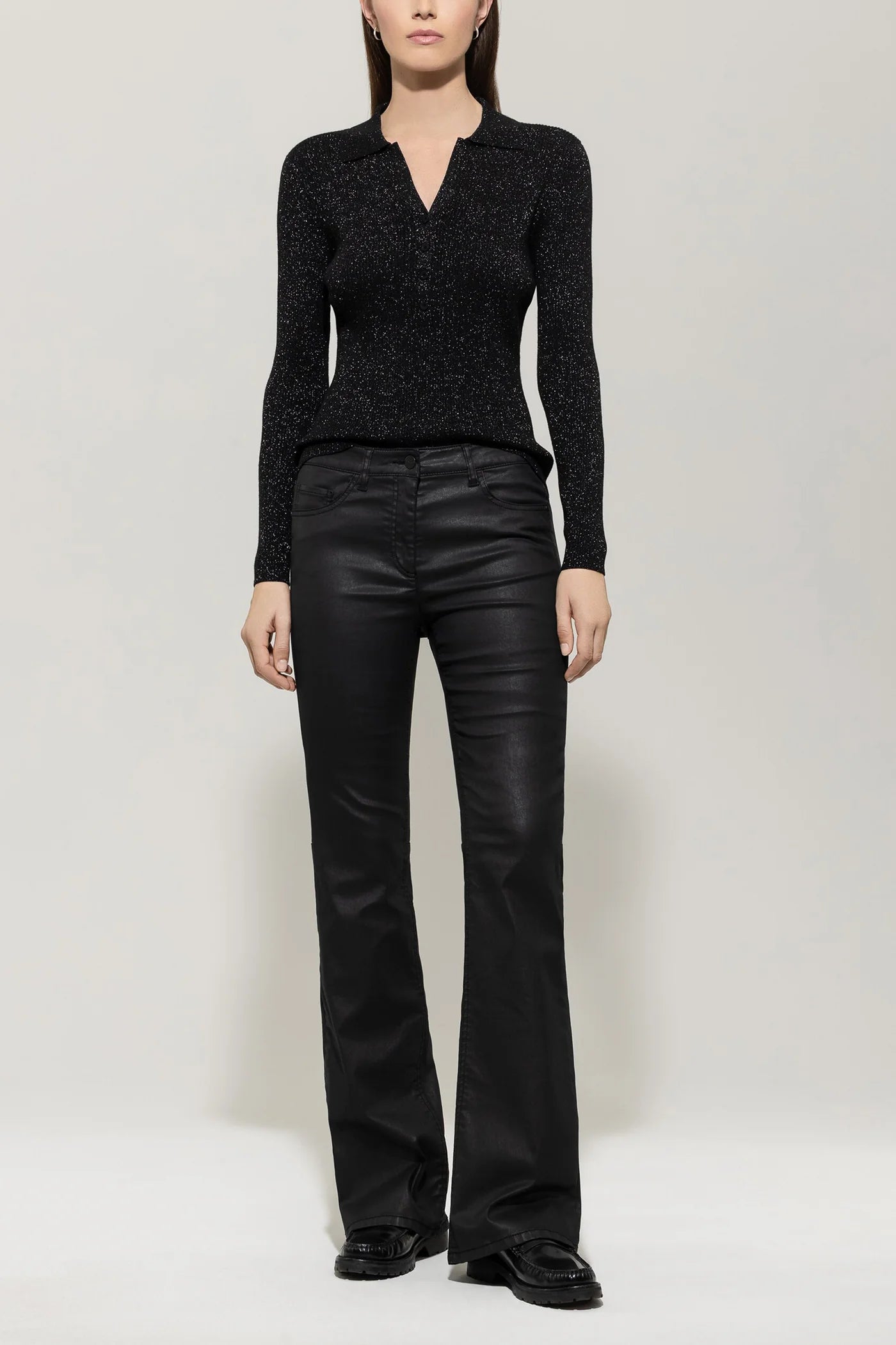 Leather Look Flared Pants in Black