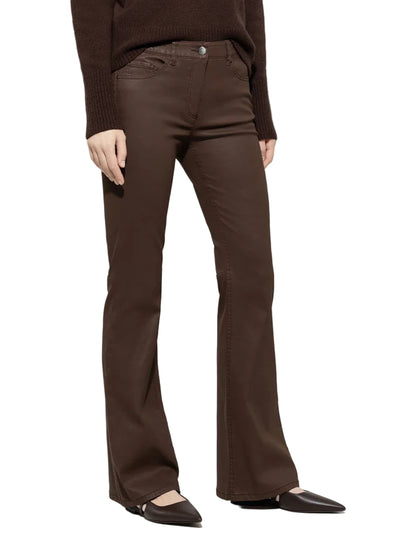 Leather Look Flared Pants in Walnut